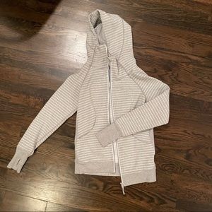 lululemon gray and white striped hooded zip jacket